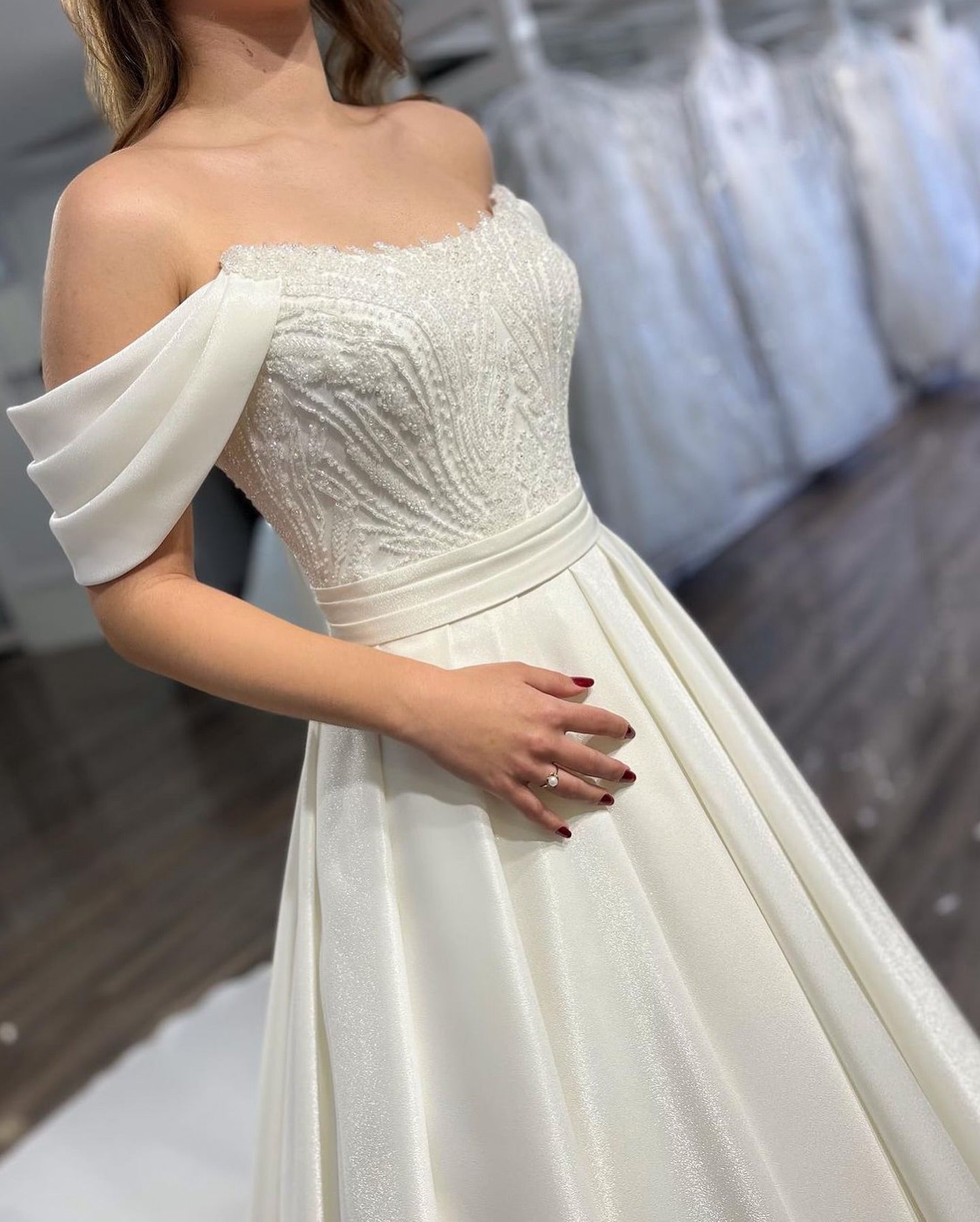 Beaded Off-the-Shoulder Corset Back Wedding Dress