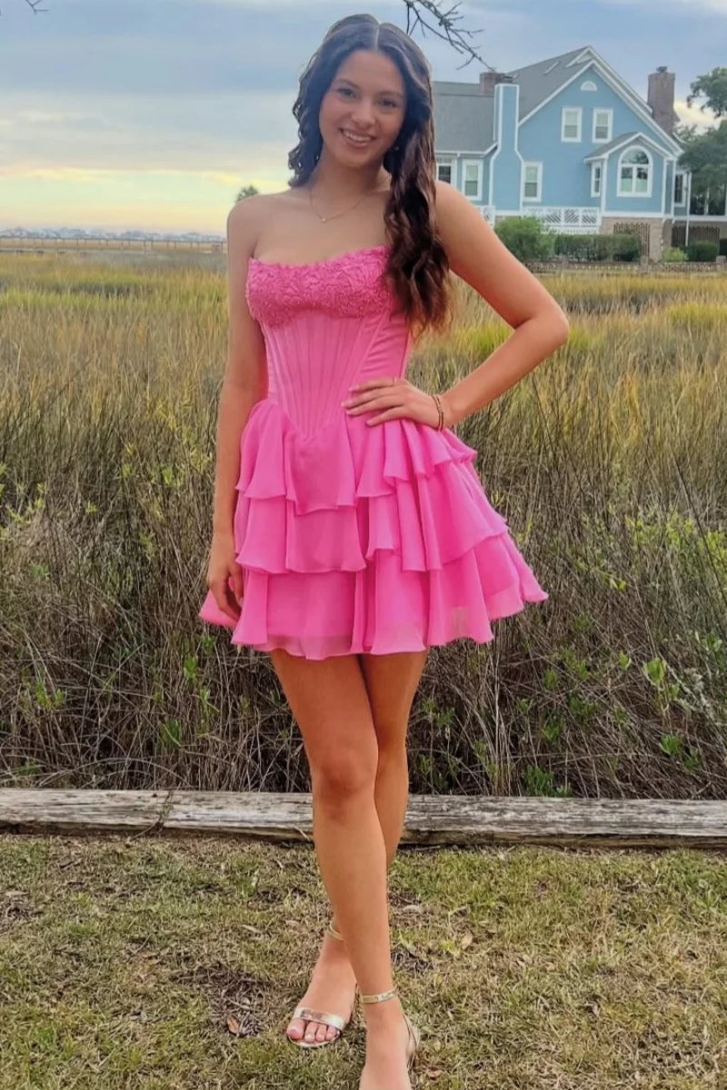 Strapless Corset Tiered Ruffle Mini Dress