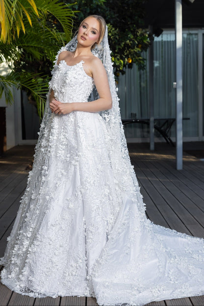 Strapless 3D Floral Corset A-Line Wedding Dress