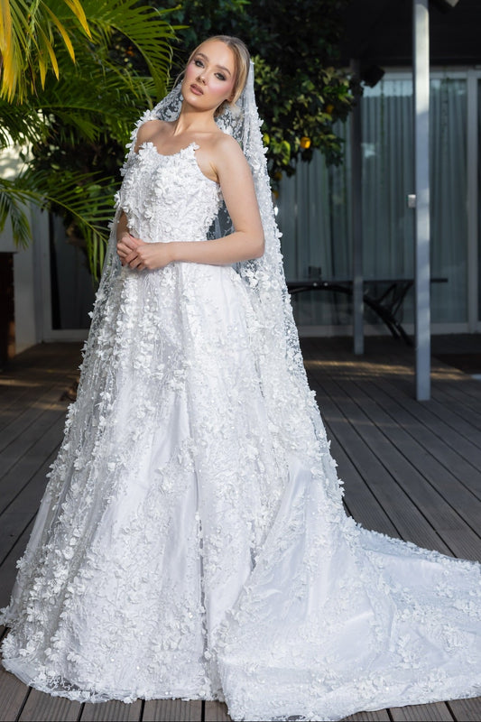 Strapless 3D Floral Corset A-Line Wedding Dress