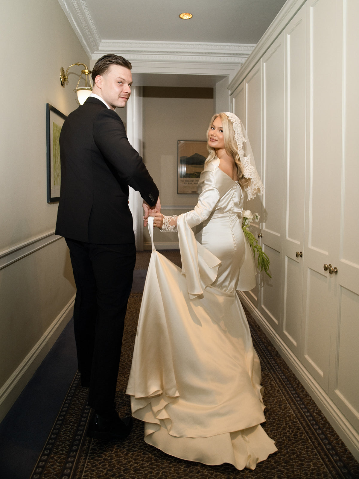 Satin Sheath Wedding Dress with Draped Sleeves