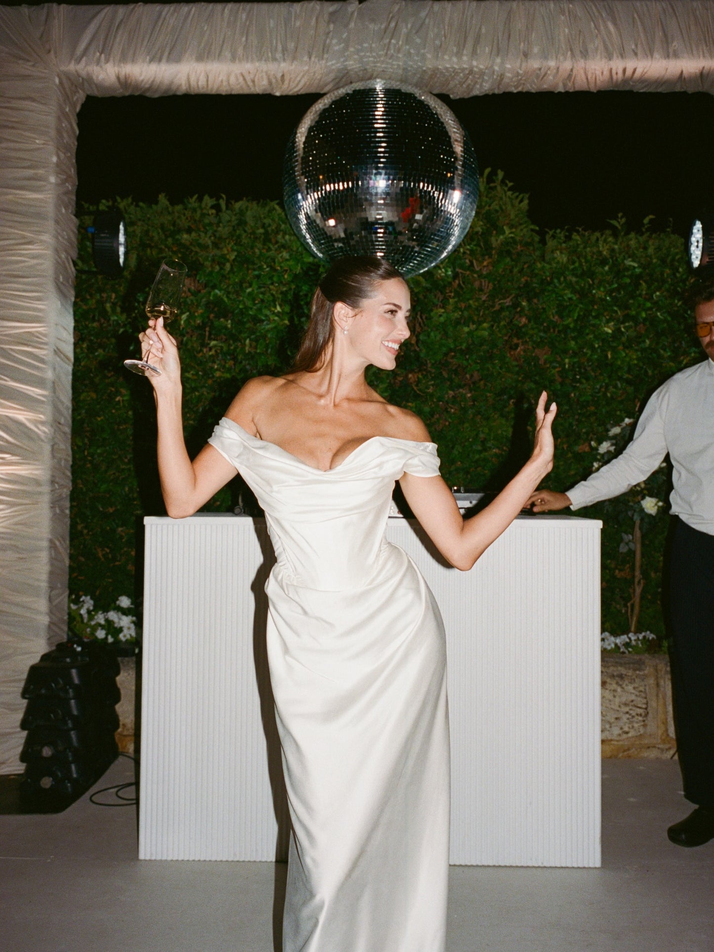 Draped Off-the-Shoulder Satin Bridal Gown