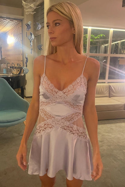 Lace Trim Satin Cami Mini Slip Dress