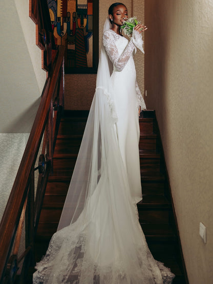 Mermaid Wedding Dress with Long Lace Bell Sleeves
