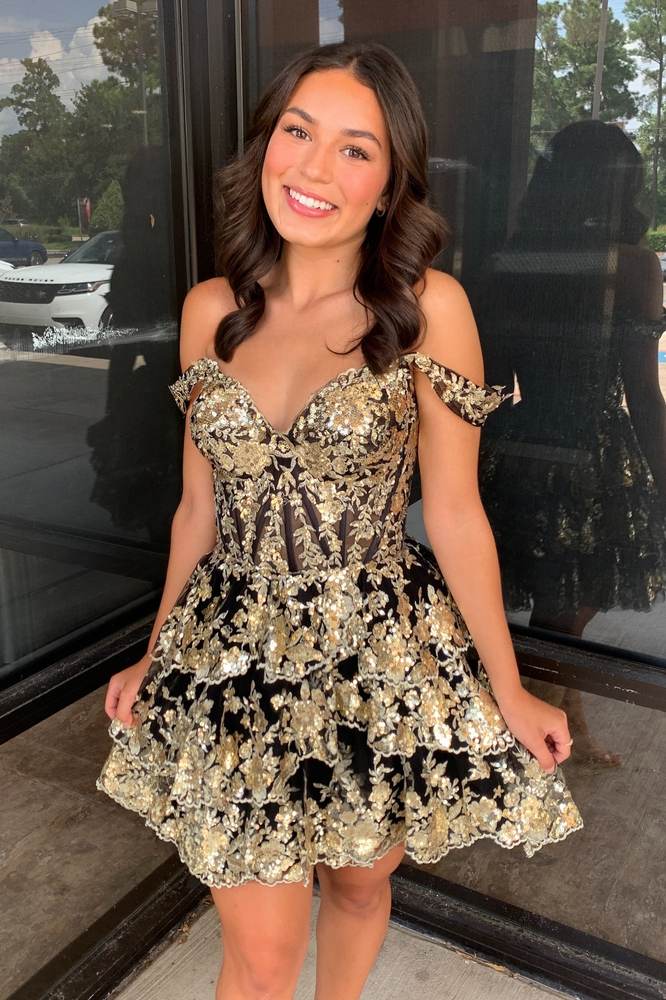 Off-the-Shoulder Tiered Corset Short Dress