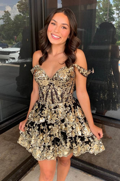 Off-the-Shoulder Tiered Corset Short Dress