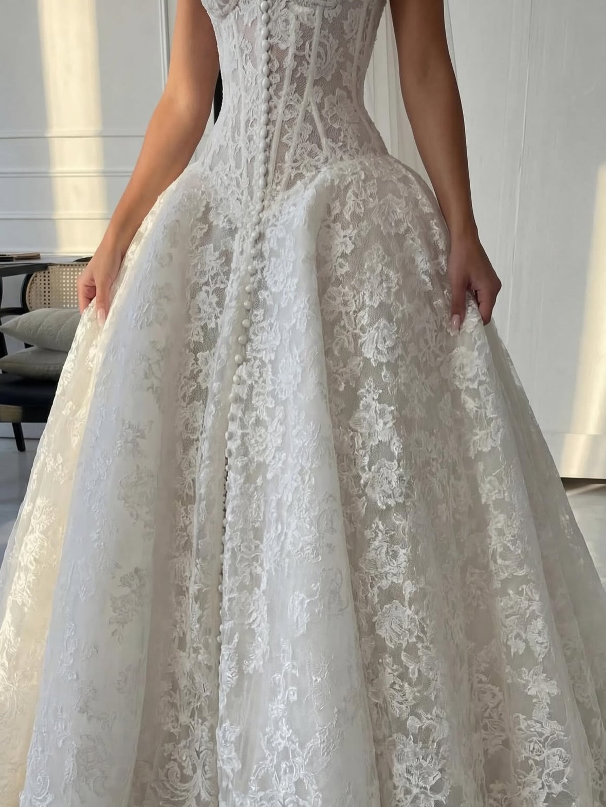 Strapless Sweetheart Lace Corset Ball Gown