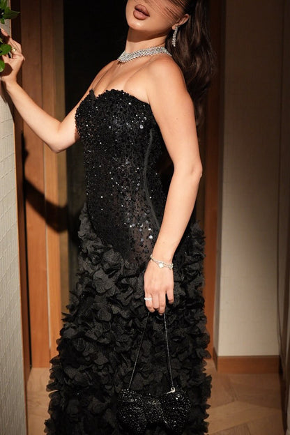 Sequin Sweetheart Gown with 3D Petal Skirt