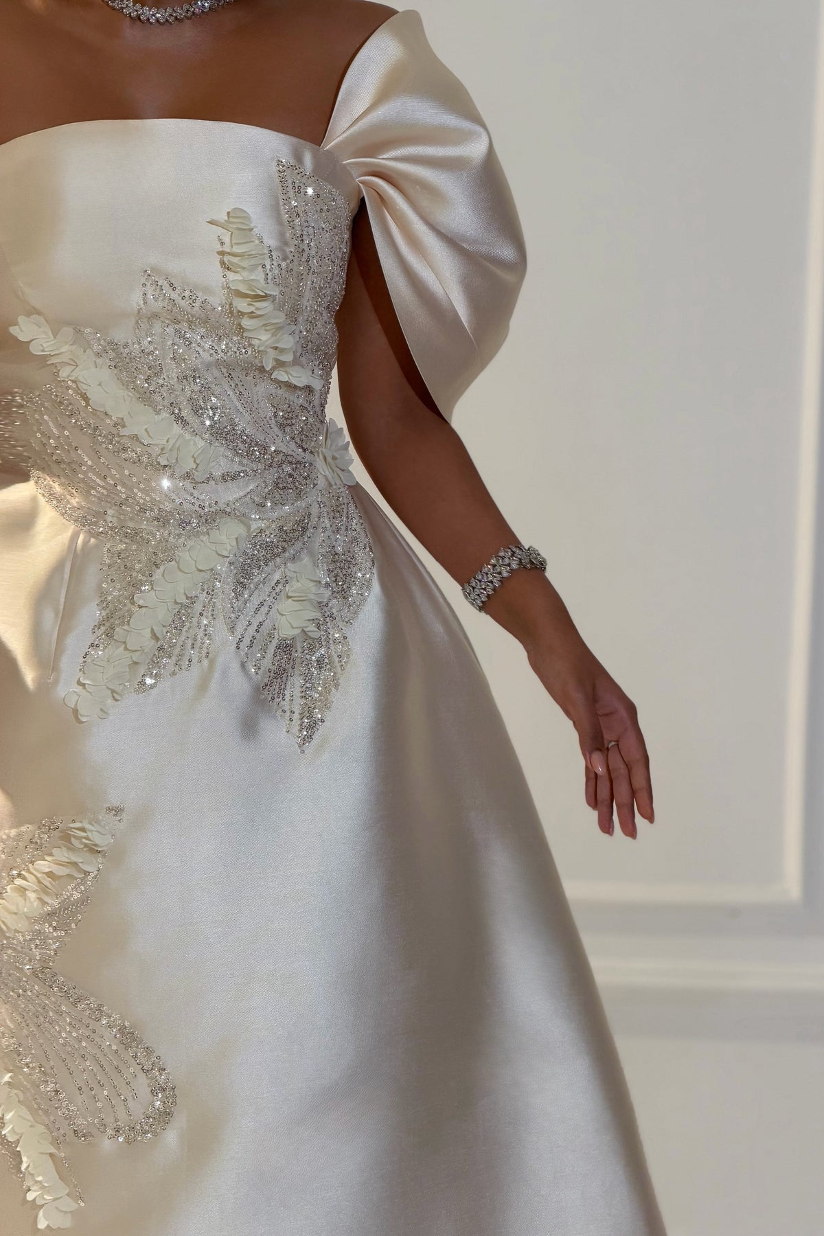 Embellished Puff Sleeve A-Line Gown