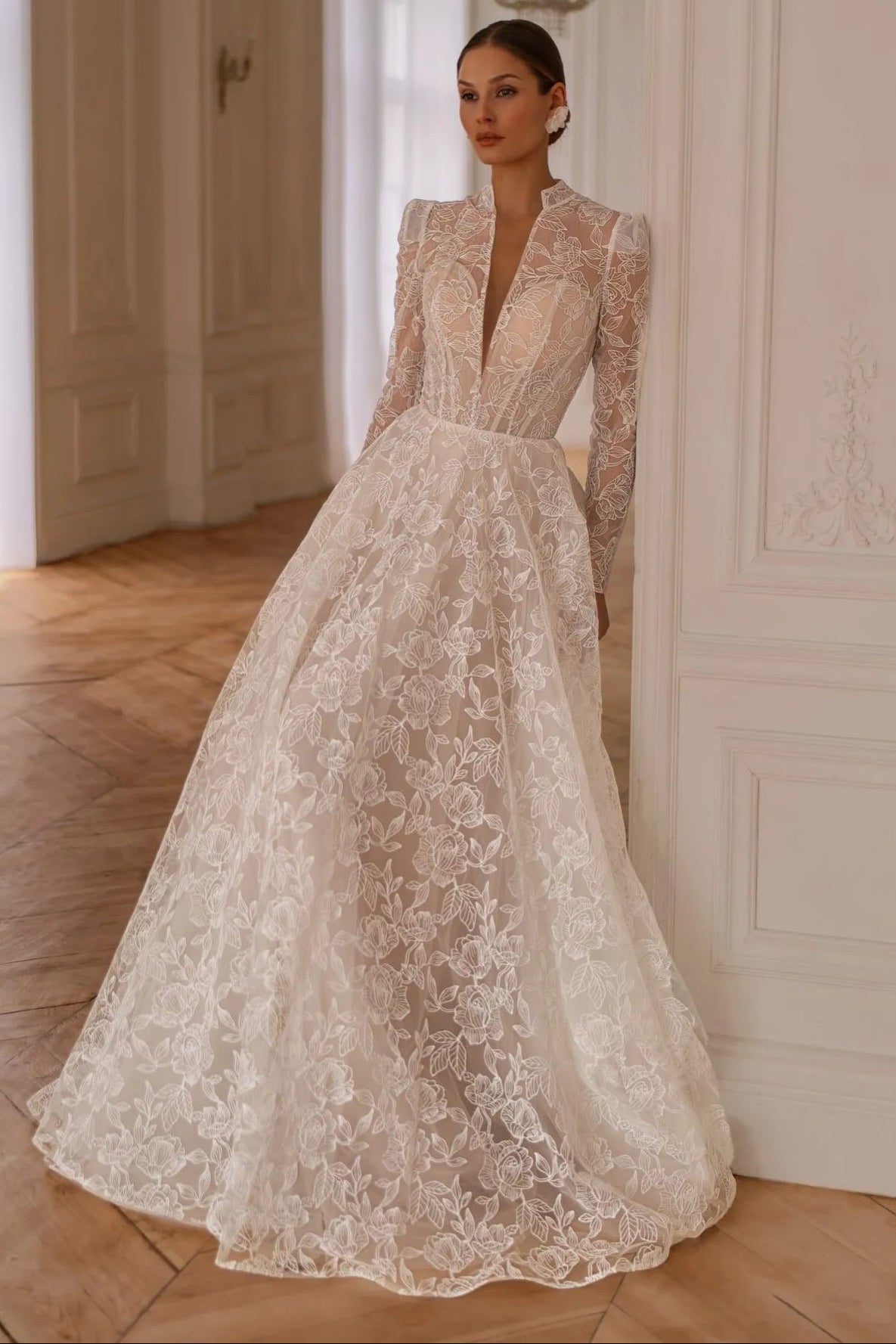 Illusion Lace Long Sleeve A-Line Wedding Dress