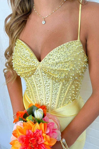 Corset Rhinestone Bodice Satin Mini Dress
