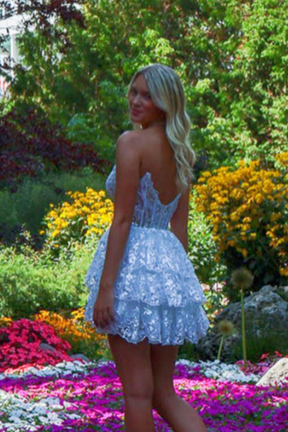 Strapless Corset Tiered Lace Mini Dress