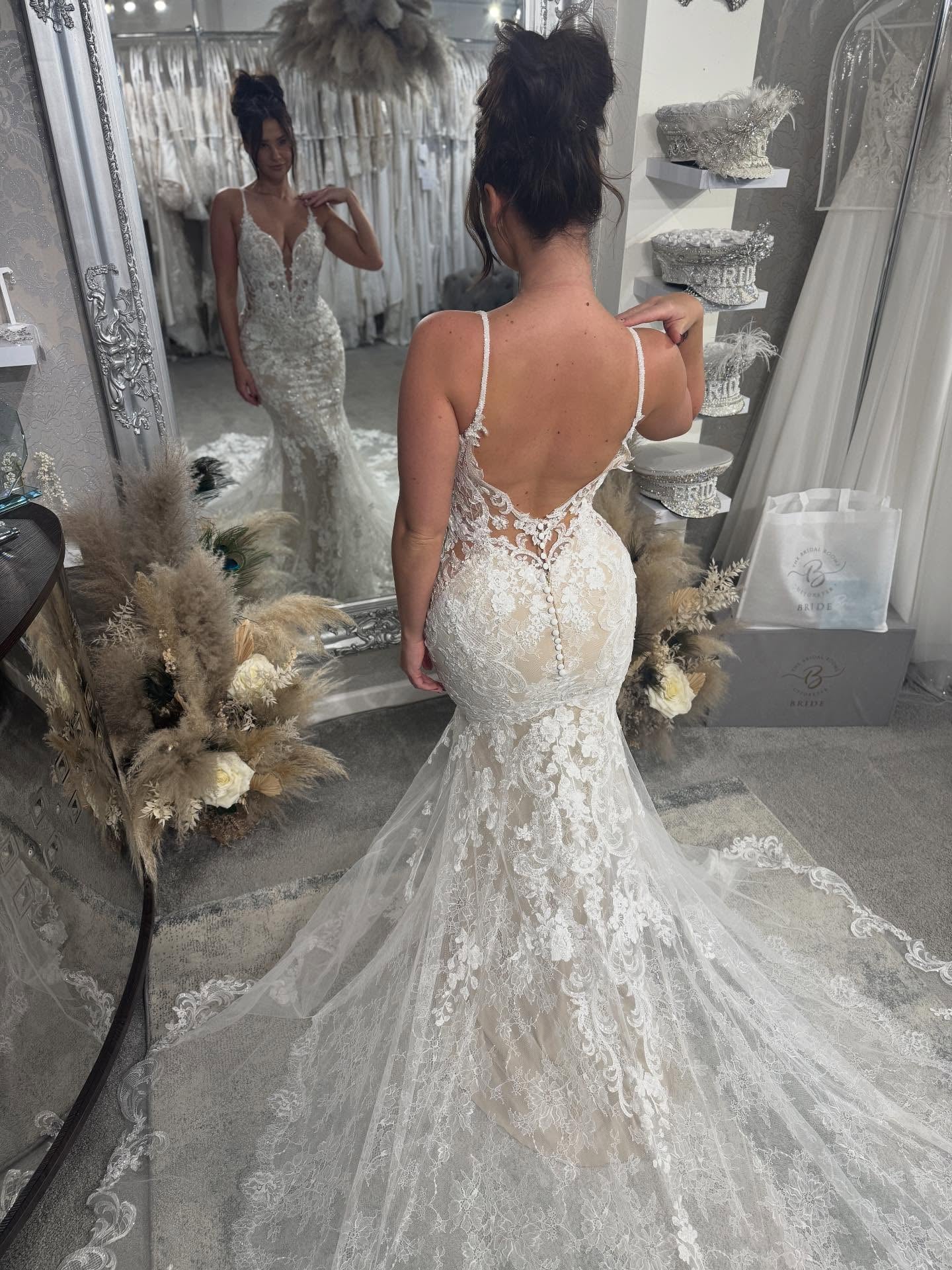Plunging V-Neck Lace Mermaid Bridal Gown