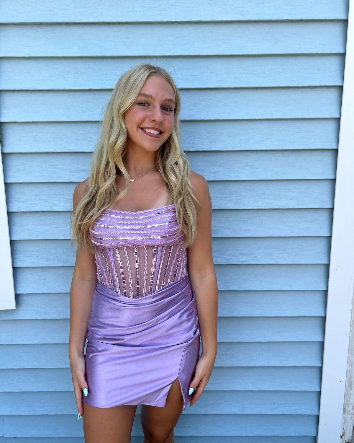 Sequin Corset Draped Satin Mini Dress