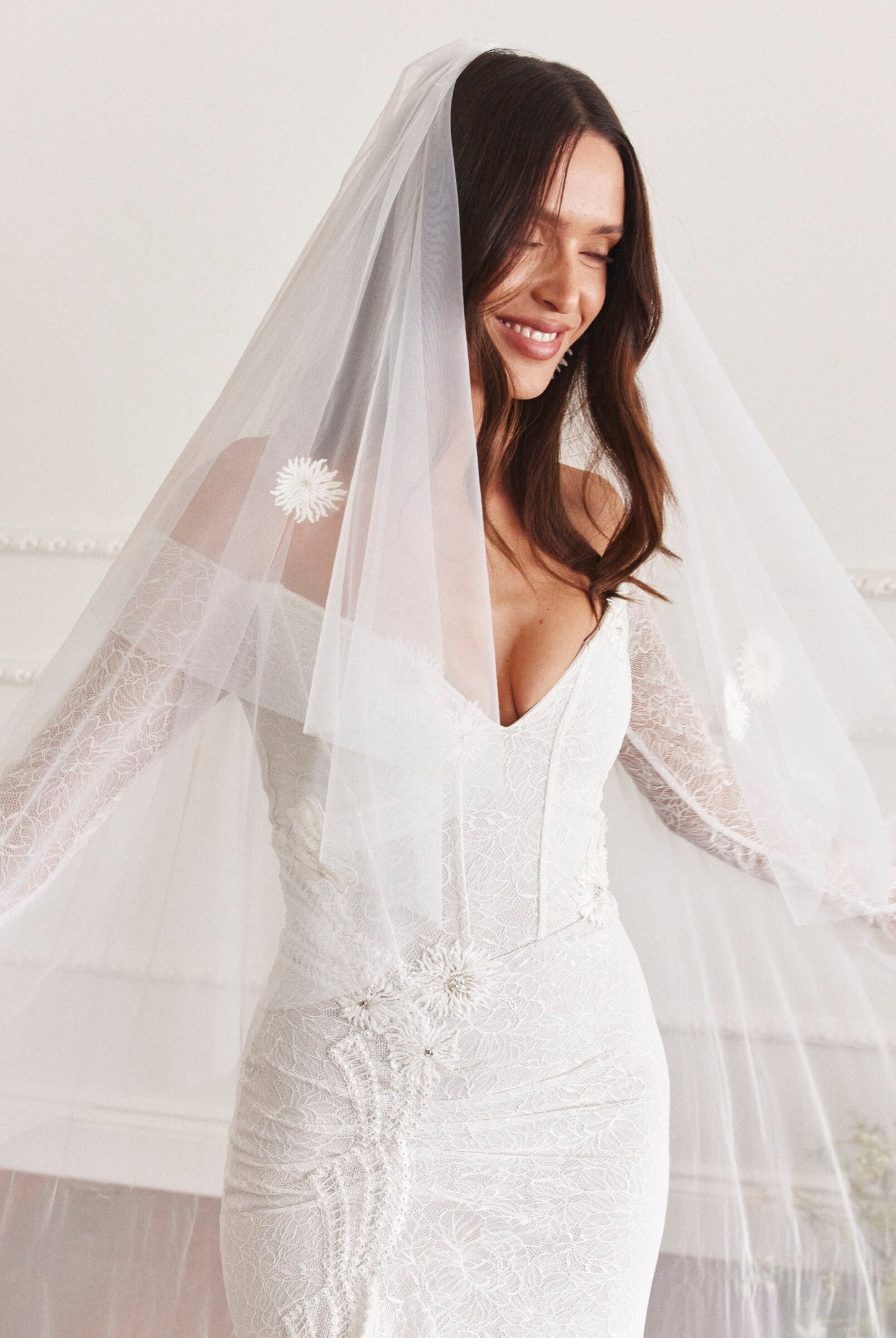 Off-the-Shoulder Long Sleeve Lace Wedding Dress
