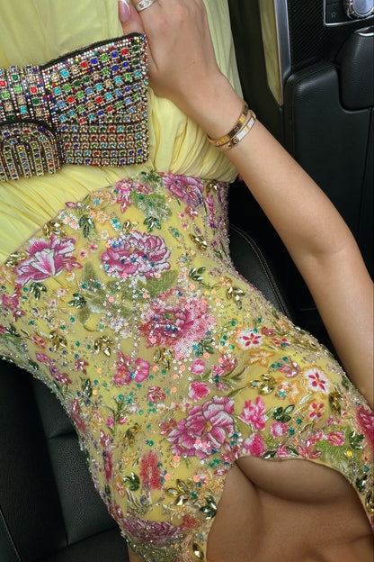 Embroidered Bodice Halter Gown with Chiffon Skirt