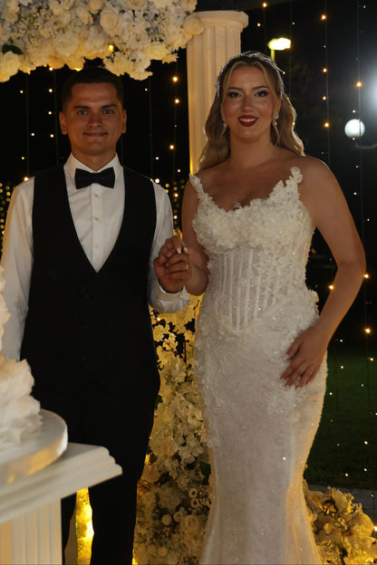 Corset Mermaid Wedding Dress with 3D Flowers