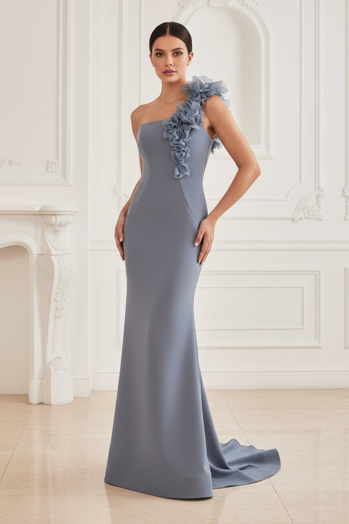 One-Shoulder Floral Column Gown