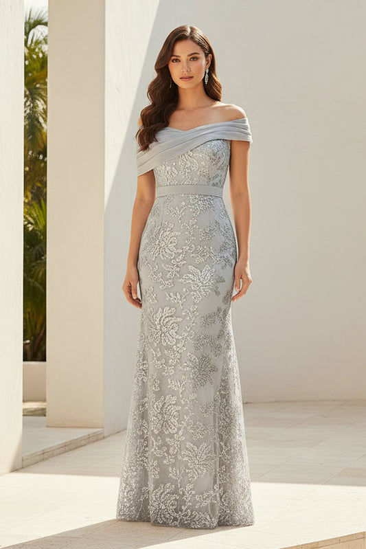 Off-the-Shoulder Sequined Mermaid Evening Gown