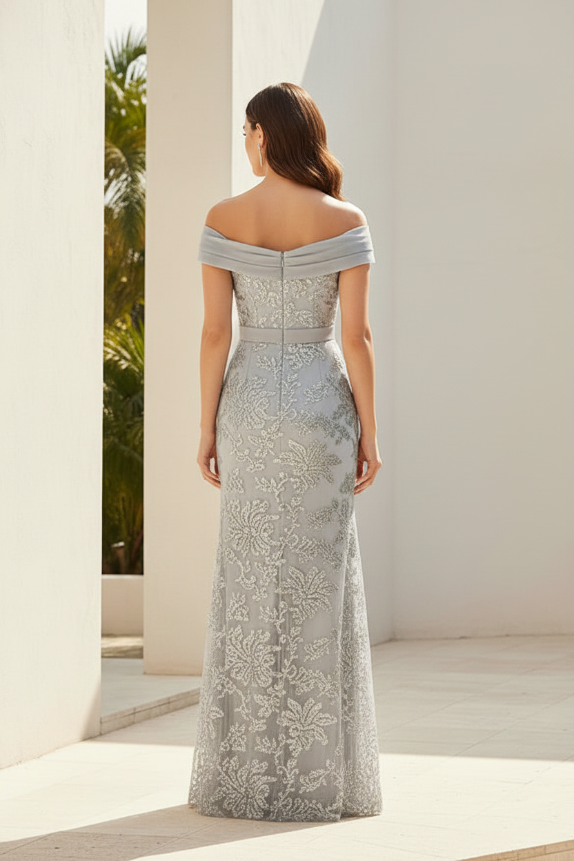 Off-the-Shoulder Sequined Mermaid Evening Gown