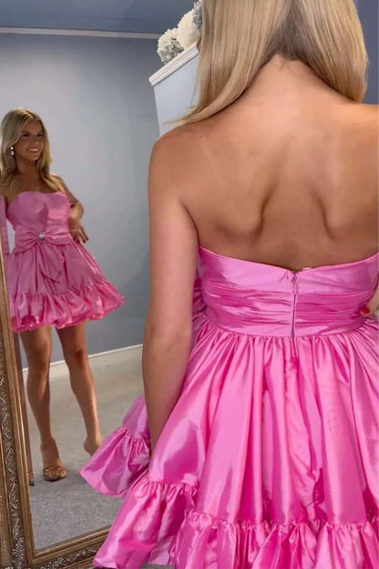 Strapless Taffeta Mini Dress with Statement Bow