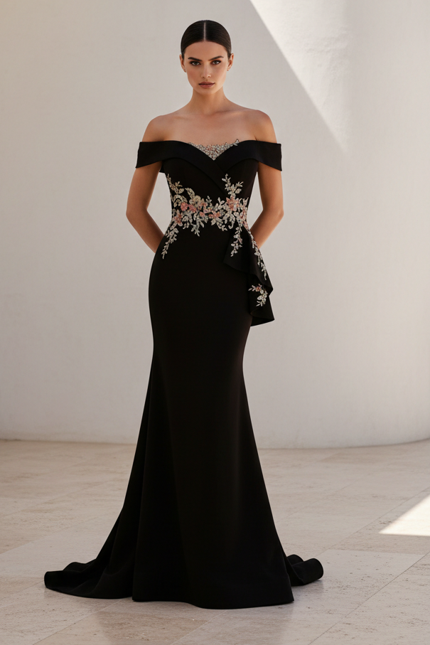 Off-Shoulder Embroidered Mermaid Gown