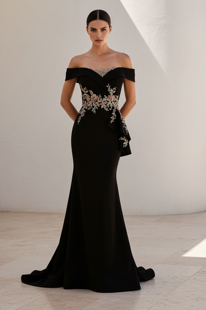 Off-Shoulder Embroidered Mermaid Gown