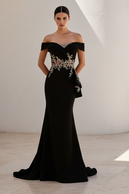 Off-Shoulder Embroidered Mermaid Gown