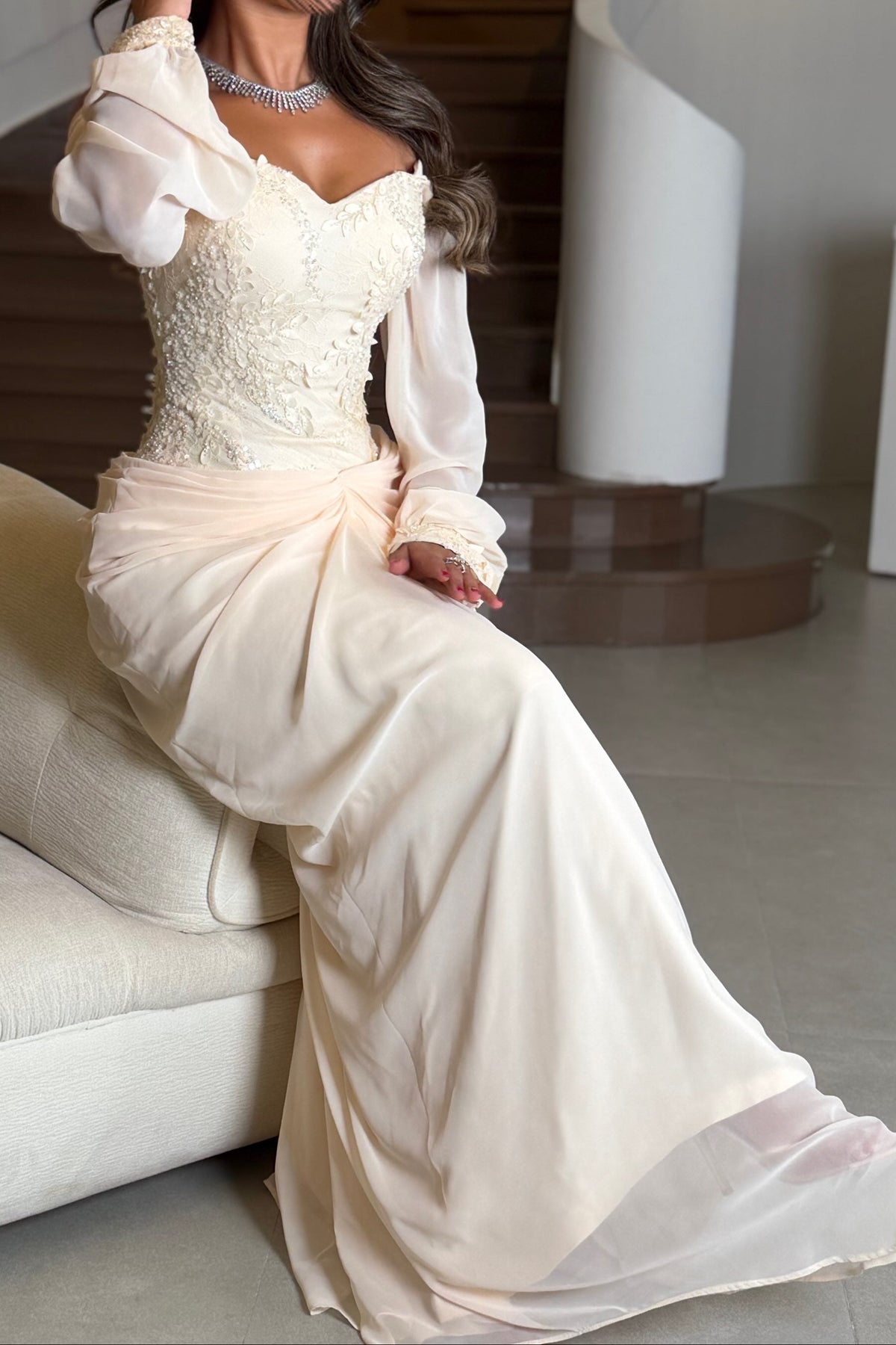 Embroidered Corset Gown with Draped Maxi Skirt
