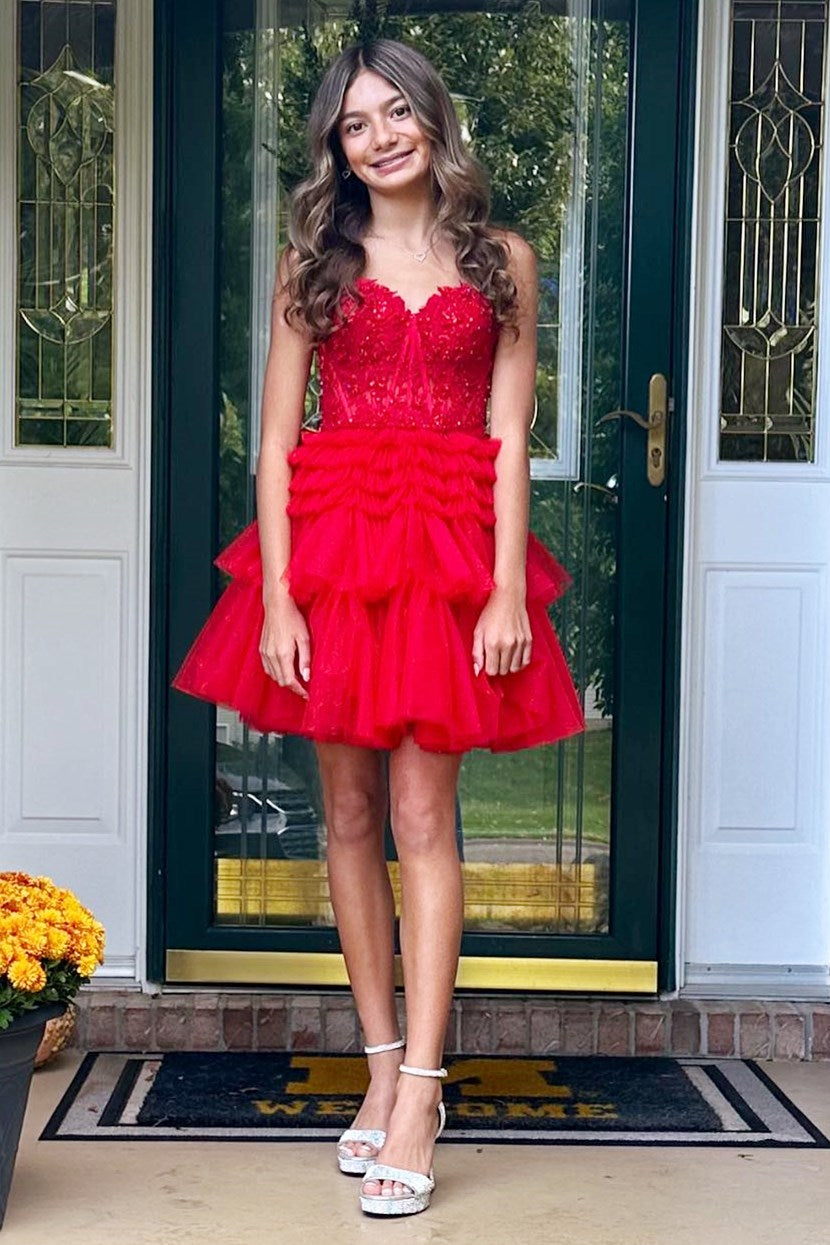 Strapless Corset Tiered Tulle Mini Homecoming Dress