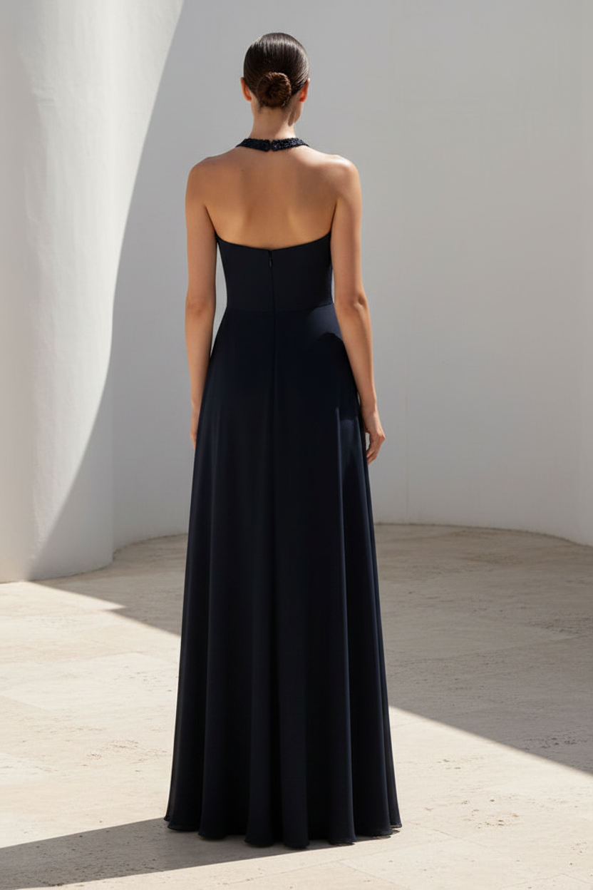 Illusion Halter Lace Bodice A-Line Gown