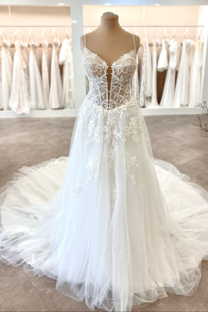Lace Applique A-Line Wedding Dress with Corset Bodice