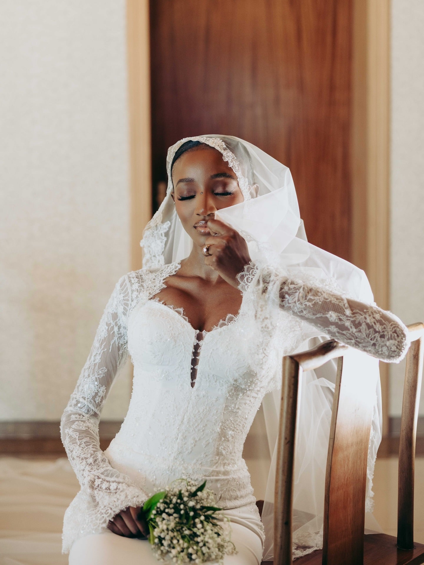 Mermaid Wedding Dress with Long Lace Bell Sleeves