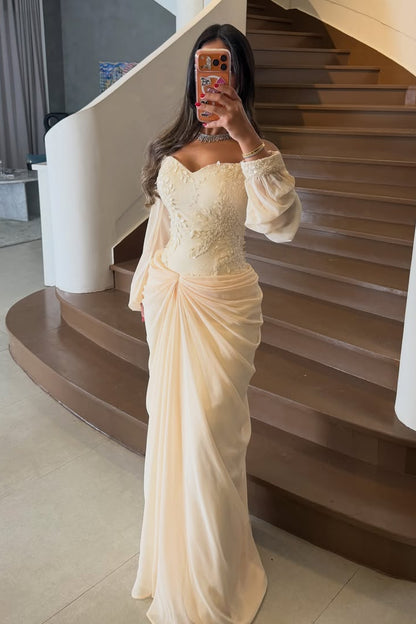 Embroidered Corset Gown with Draped Maxi Skirt