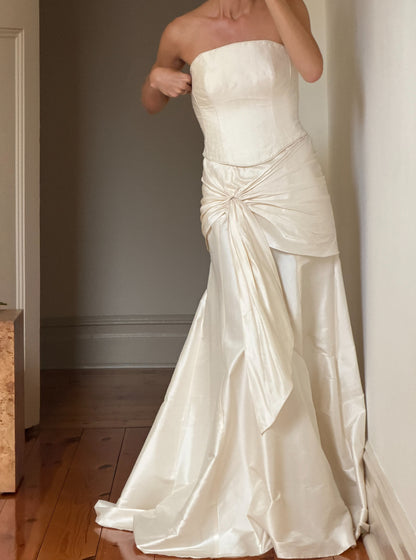 Strapless Ruched Drop-Waist Wedding Gown
