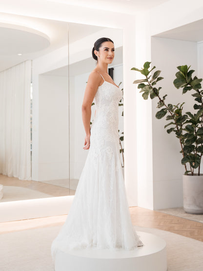 Lace Fit and Flare Wedding Dress with Low Back
