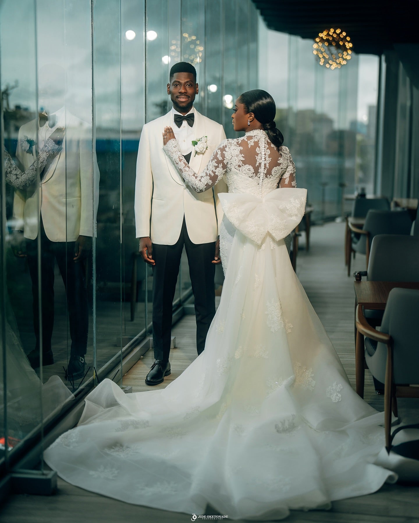 High Neck Mermaid Wedding Dress with Detachable Train