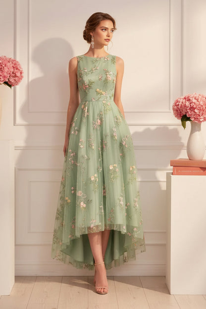 Floral Embroidered High-Low Midi Dress