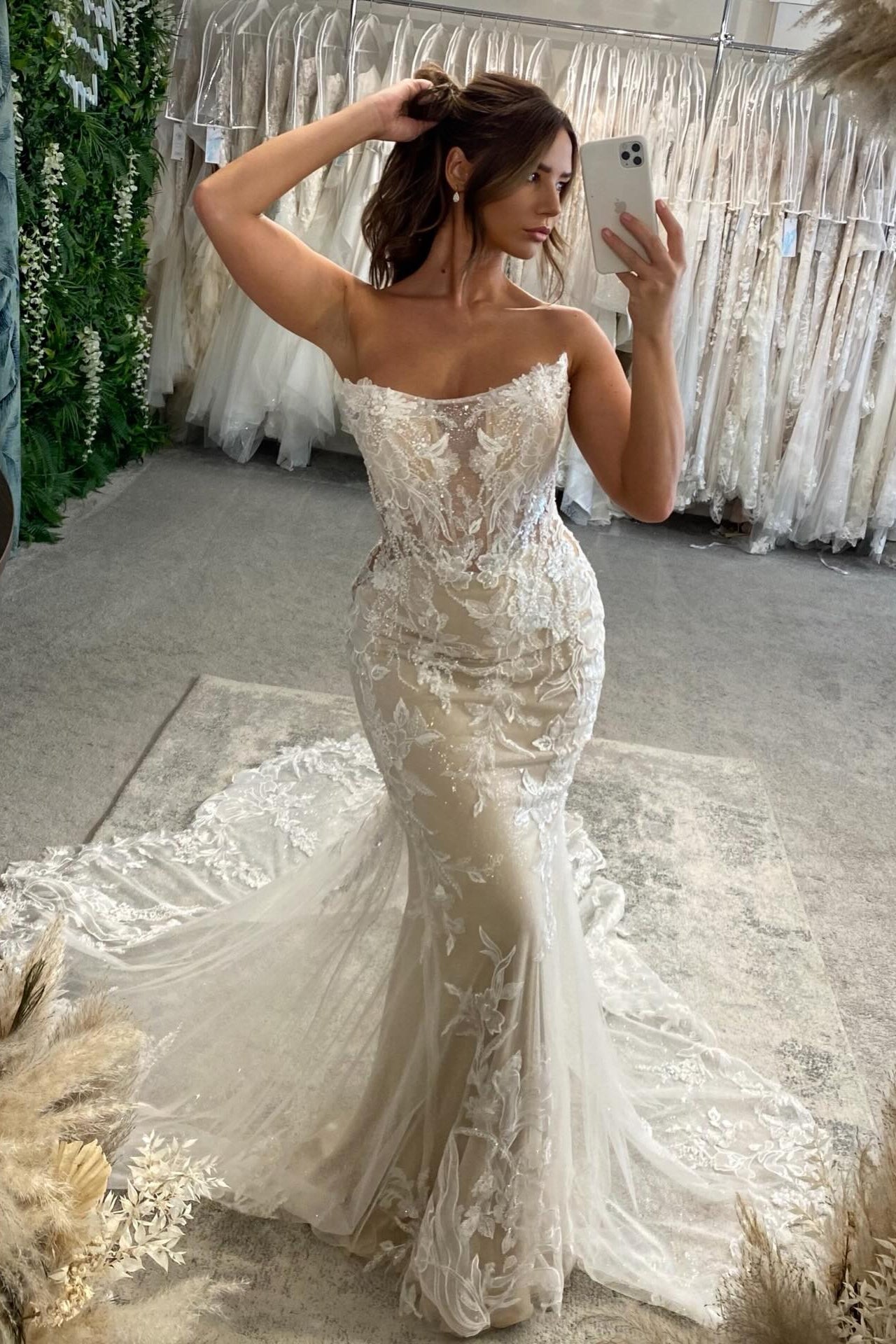 Strapless Mermaid Lace Wedding Dress with Chapel Train