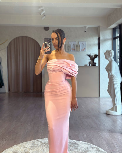 Asymmetric Draped Strapless Corset Evening Gown