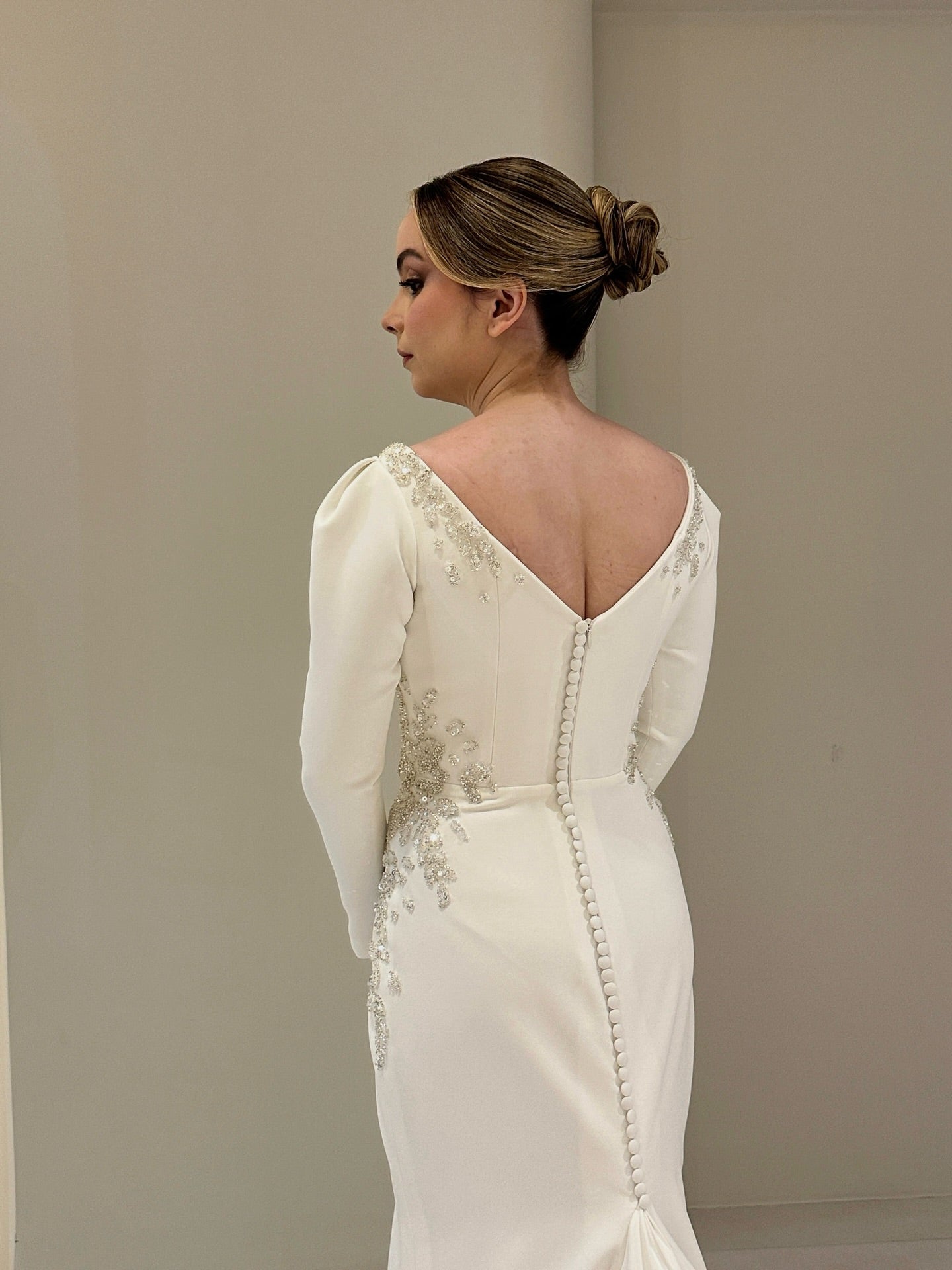 Long Sleeve Crepe Mermaid Wedding Dress with Train