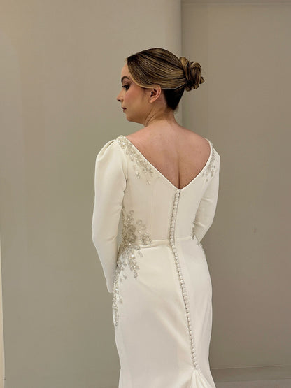 Long Sleeve Crepe Mermaid Wedding Dress with Train
