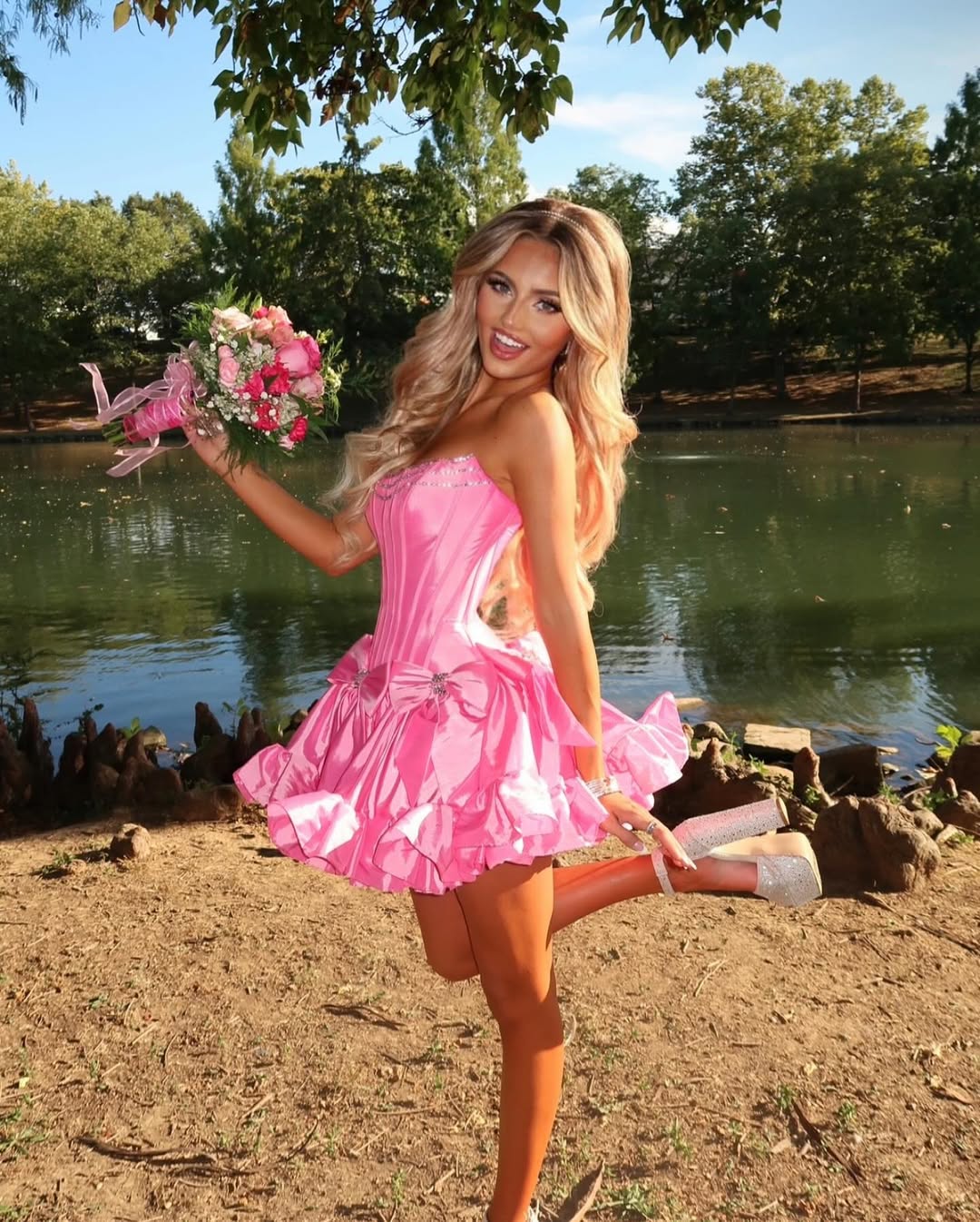 Strapless Corset Bow Fit and Flare Mini Dress