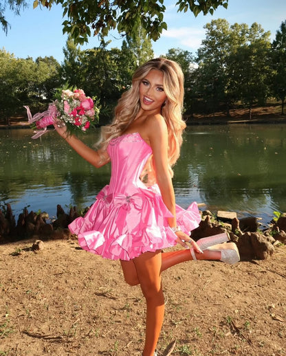 Strapless Corset Bow Fit and Flare Mini Dress
