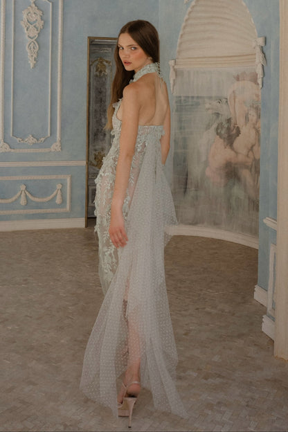 Halter High-Neck Embroidered Sheath Gown