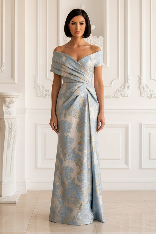 Off-the-Shoulder Jacquard Evening Gown