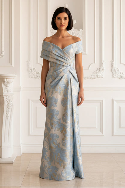Off-the-Shoulder Jacquard Evening Gown