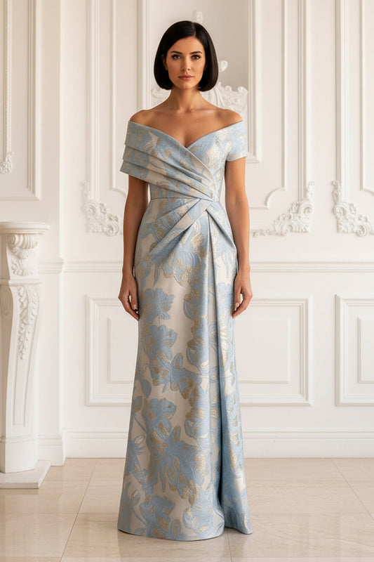 Off-the-Shoulder Jacquard Evening Gown