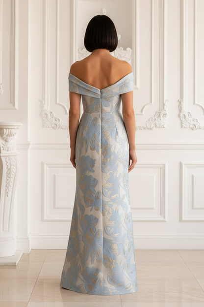 Off-the-Shoulder Jacquard Evening Gown