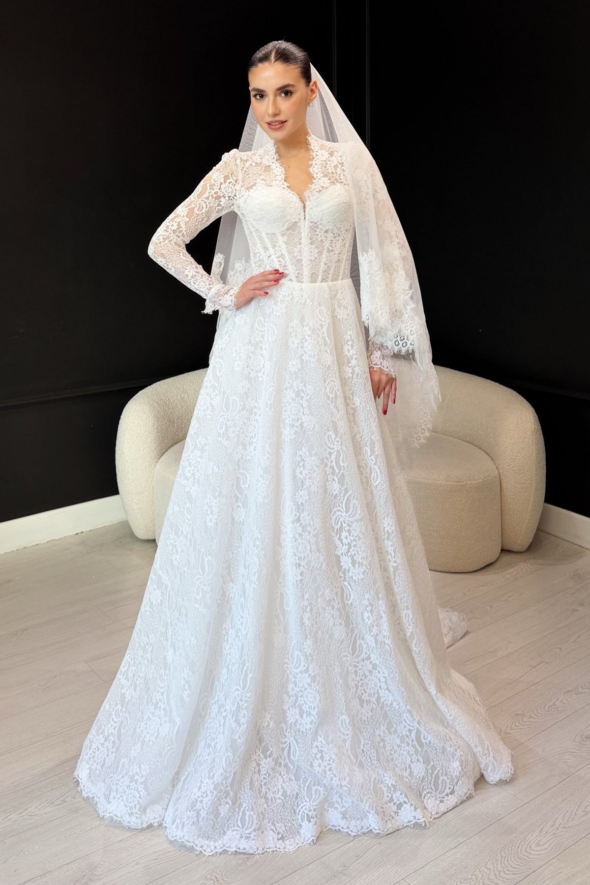 Lace A-Line Wedding Dress with High Neck Bodice